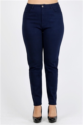 Plus Size colored High Waist Twill pants NSPB-801-Navy