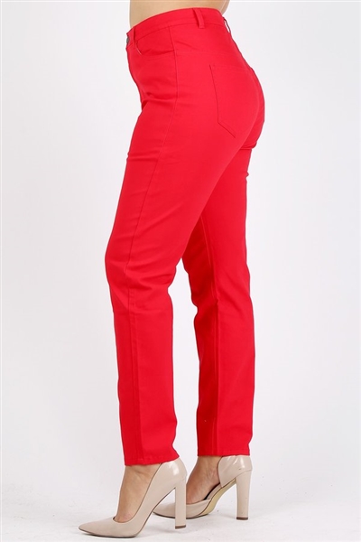 Plus Size colored High Waist Twill pants NSPB-801-Red