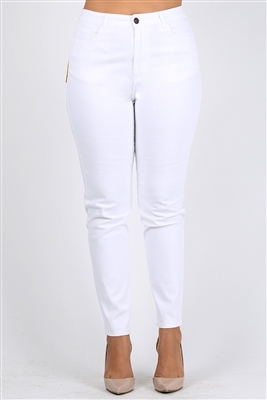 Plus Size colored High Waist Twill pants NSPB-801-White