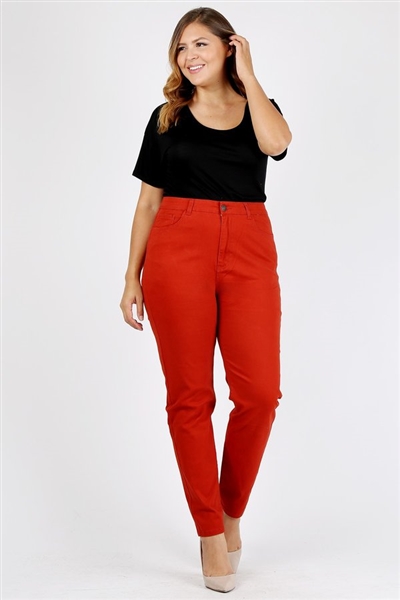 Plus Size colored High Waist Twill pants NSPB-801-Rust