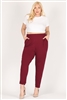 High Waist Plus size relaxed fit pants 87001X-Burgundy(6 PC)