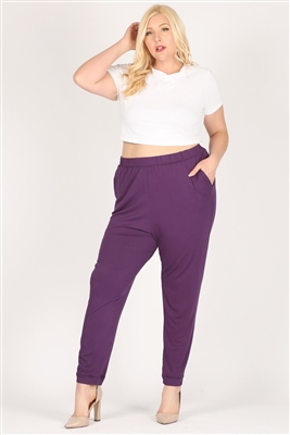 High Waist Plus size relaxed fit pants 87001X-Plum-(6 PC)