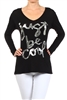 Wholesale V-neck Screen Printed Top PRR-8264-Black