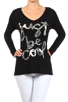 Wholesale V-neck Screen Printed Top PRR-8264-Black
