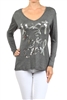 Wholesale V-neck Screen Printed Top PRR-8264-Charcoal