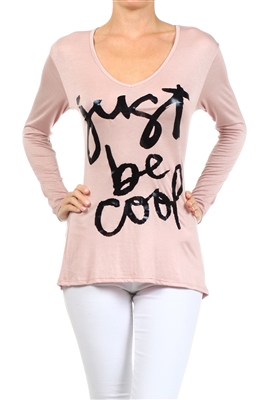 Wholesale V-neck Screen Printed Top PRR-8264-Pink