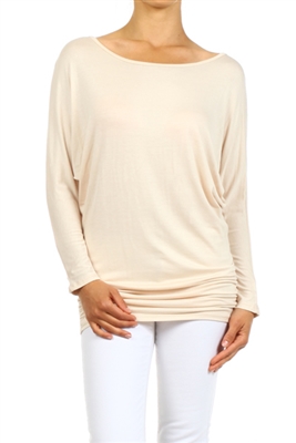 wholesale Dolman Sleeve Shirred Side Top PRR-8269-Beige