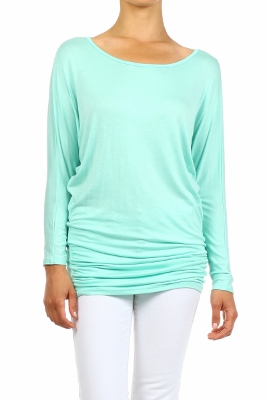 wholesale Dolman Sleeve Shirred Side Top PRR-8269-Mint