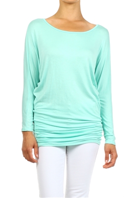 wholesale Dolman Sleeve Shirred Side Top PRR-8269-Mint