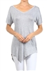 Wholesale V-neck Short Sleeve Asymmetrical Top-PRR-8489-Gray