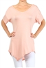 Wholesale V-neck Short Sleeve Asymmetrical Top-PRR-8489-Pink