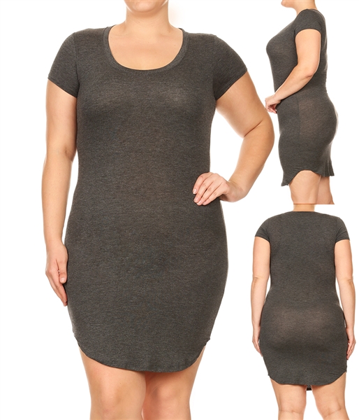 SOLID SCOOP NECK PLUS DRESS-RS-187X-CHAR