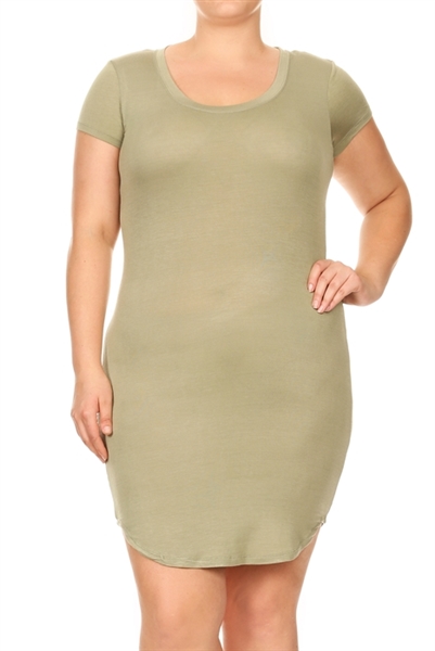 SOLID SCOOP NECK PLUS DRESS-RS-187X-OLIVE