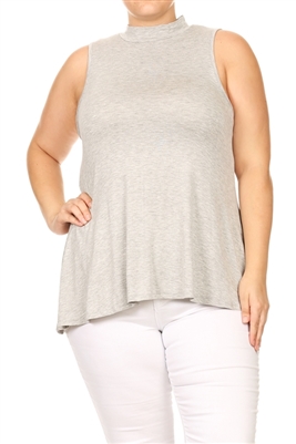 MOCK NECK SLEEVELESS RAYON PLUS TOP -RS189X-HEATHER (6 pc)