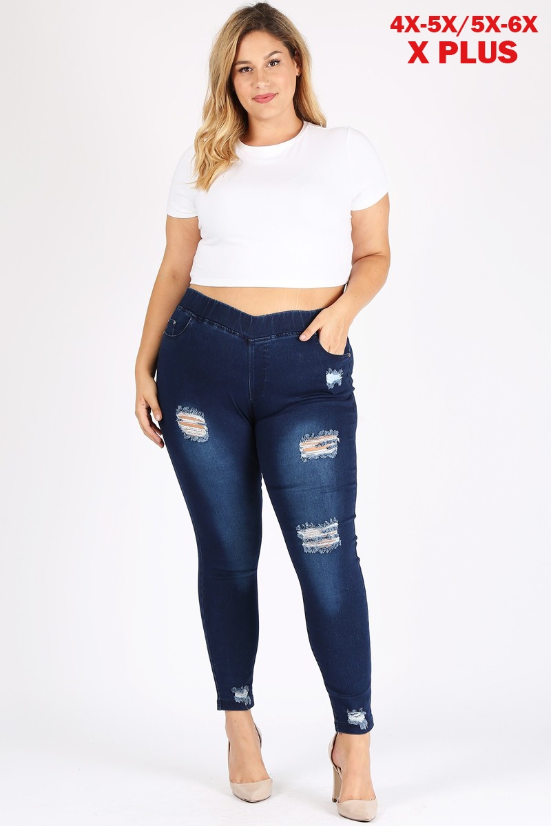 Extended plus size 4X/5X-5X/6X Jeggings TSP004-MD-BL(6 PC)