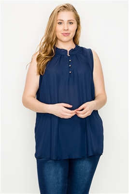 Plus size Wool-Dobby Sleeveless Top WT802X-Navy-(6 PC)