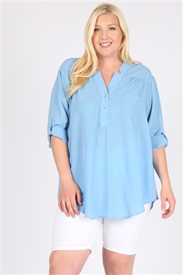 Plus size Koshibo Henley Top WT811X-Denim-(6 PC)