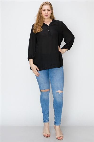 Wool Dobby Henley Plus Top WT817X-Black-(6 PC)