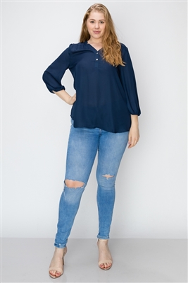 Wool Dobby Henley Plus Top WT817X-Navy-(6 PC)