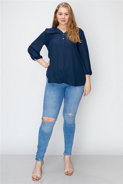Wool Dobby Henley Plus Top WT817X-Navy-(6 PC)