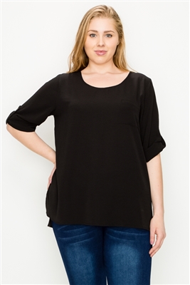 Plus size Koshibo roll-tabs Sleeves Top WT818X-Black-(6 PC)