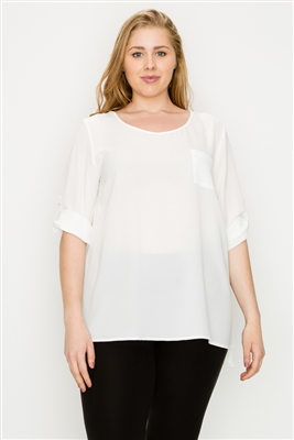 Plus size Koshibo roll-tabs Sleeves Top WT818X-Ivory-(6 PC)