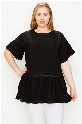 Plus size Koshibo Crochet Ruffled top WT820X-Black(6 PC)