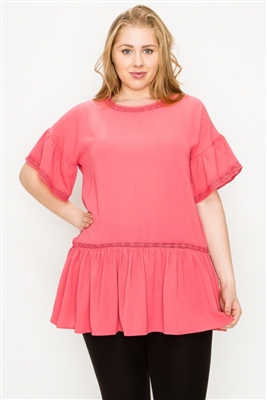 Plus size Koshibo Crochet Ruffled top WT820X-Coral(6 PC)