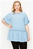 Plus size Koshibo Crochet Ruffled top WT820X-Denim-Blue(6 PC)