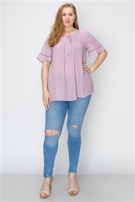 Wool Dobby Pintuck Hi-Low Plus Tunic WT821X-Lavender(6 PC)