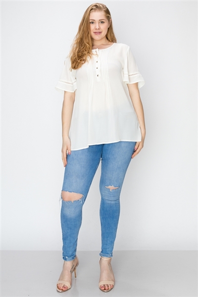Wool Dobby Pintuck Hi-Low Plus Tunic WT821X-Off-White(6 PC)