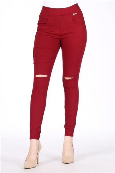 Juniors Mid-rise Stretch Skinny Jeggings Pants X2007-Burg(6 PC)