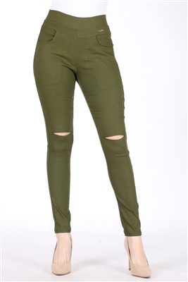 Juniors Mid-rise Stretch Skinny Jeggings Pants X2007-Olive(6 PC)